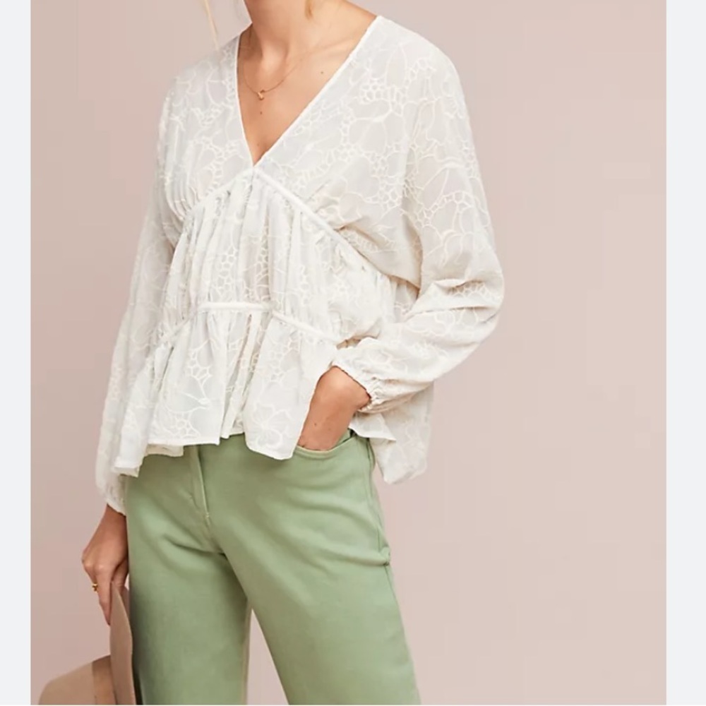Anthropologie Central Park West Ruffle Lace Paisley Blouse Size S - Picture 6 of 6